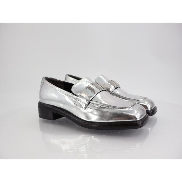 Rag & Bone Women's Maxwell Loafers Size 37.5 7.5 Silver Patent Leather Slip On - Picture 1 of 16